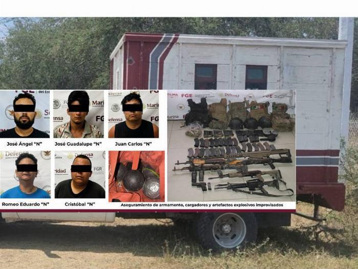 Tras enfrentamiento en Tecomán, fueron detenidos 5 delincuentes y aseguraron arsenal